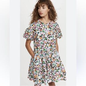 NWT Tanya Taylor Women’s Medium Lily Floral Print Tiered Dress Puff Sleeve Multi